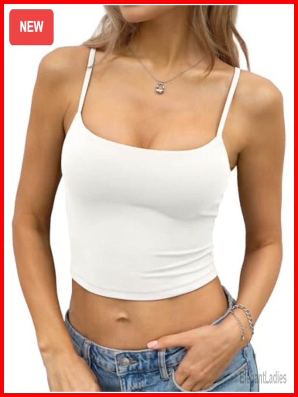 Spaghetti Strap Crop Tank Top Double Lined Tight Cami